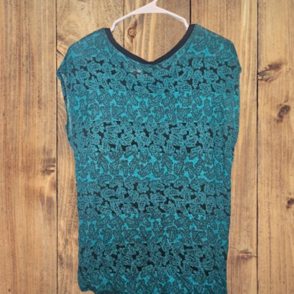 Michael Kors Paisley T Shirt ❣️ Women's Large Top Teal Blue Green ❣️ 100% Modal - Picture 2 of 3